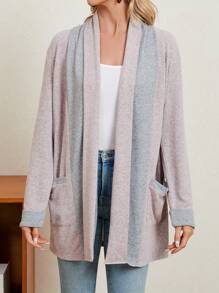 EMERY ROSE 女士色塊常規版型夾克,附口袋和開口式前襟 - 淺灰紫 - 查看 3