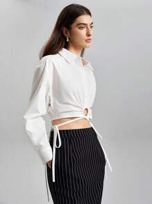 Ontre White Drop Shoulder Shirt With Unique Design - White - View 3