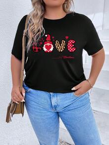 SHEIN EZwear 大尺寸卡通及文字印花短袖t恤 - 黑色 - 查看 3
