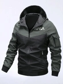 Manfinity Homme Nam Plus Đồ họa Chữ cái Khối màu Dây kéo áo có mũ Áo khoác - màu đen - Xem 1