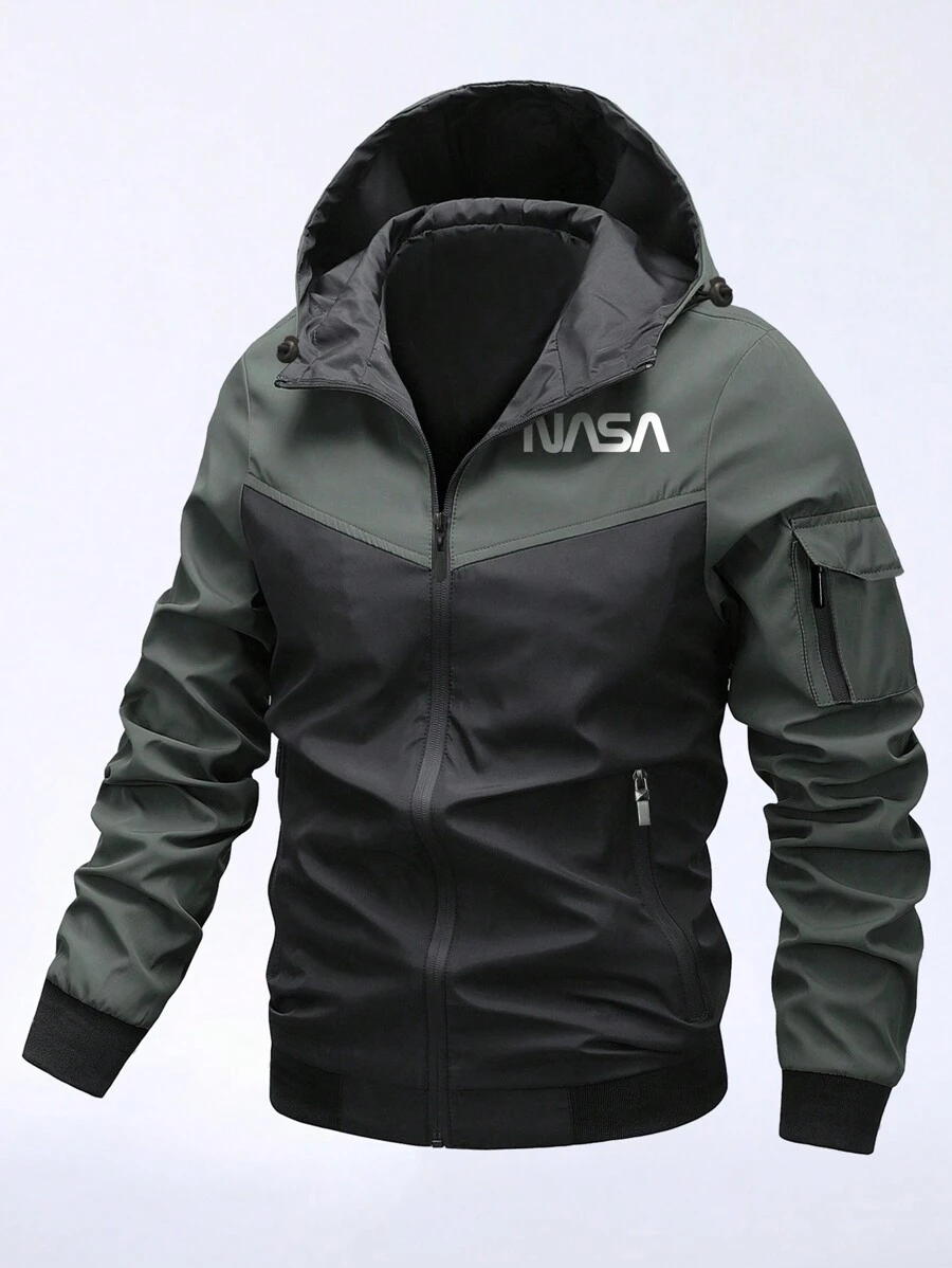 Manfinity Homme Nam Plus Đồ họa Chữ cái Khối màu Dây kéo áo có mũ Áo khoác - màu đen - Xem 1