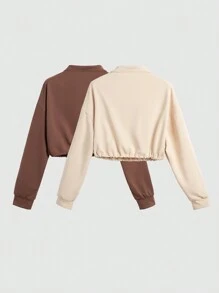 SHEIN Unity 2pcs Half Zip Elastic Hem Sweatshirt - Multicolor - View 2