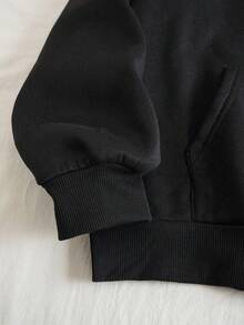 SHEIN EZwear 大尺碼單色束口連帽衛衣 - 黑色 - 查看 5