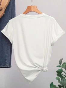 SHEIN LUNE Của phụ nữ In Trang trí Áo thun - trắng - Xem 2