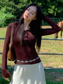 DAZY Women's Long Sleeve T-Shirt Sheer,Fall Women Clothes Turtleneck Women - Brown - View 1