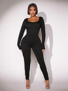 SHEIN SXY 女士性感露背緊身連身褲 - 藍色 - 查看 2