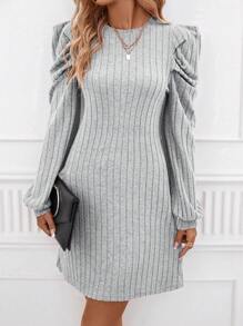 SHEIN Clasi 女士泡泡袖肋編針織連衣裙