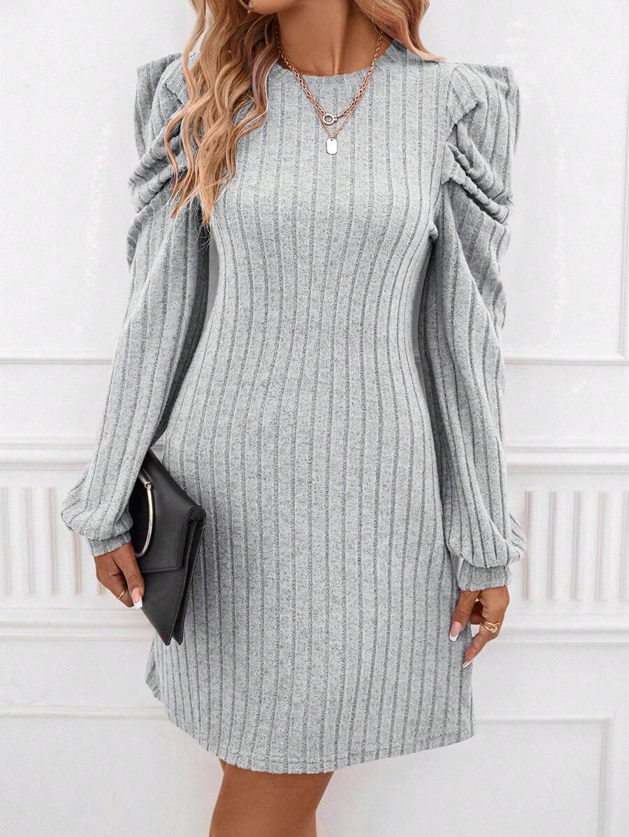 SHEIN Clasi 女士泡泡袖肋編針織連衣裙