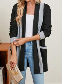 EMERY ROSE Women's Color Block Side Pocket Jacket - Black - View 5