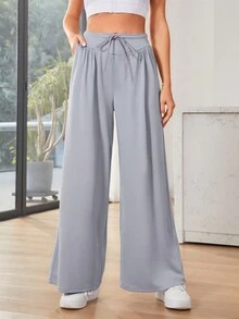 Daily&Casual Eo dây rút quần ống rộng Quần thể thao - Xám - Xem 3