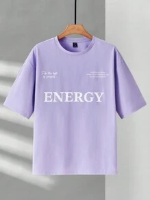 SWAVVY 1 Miếng Lỏng lẻo Dệt kim Giải trí In Áo thun - Màu tím - Xem 3