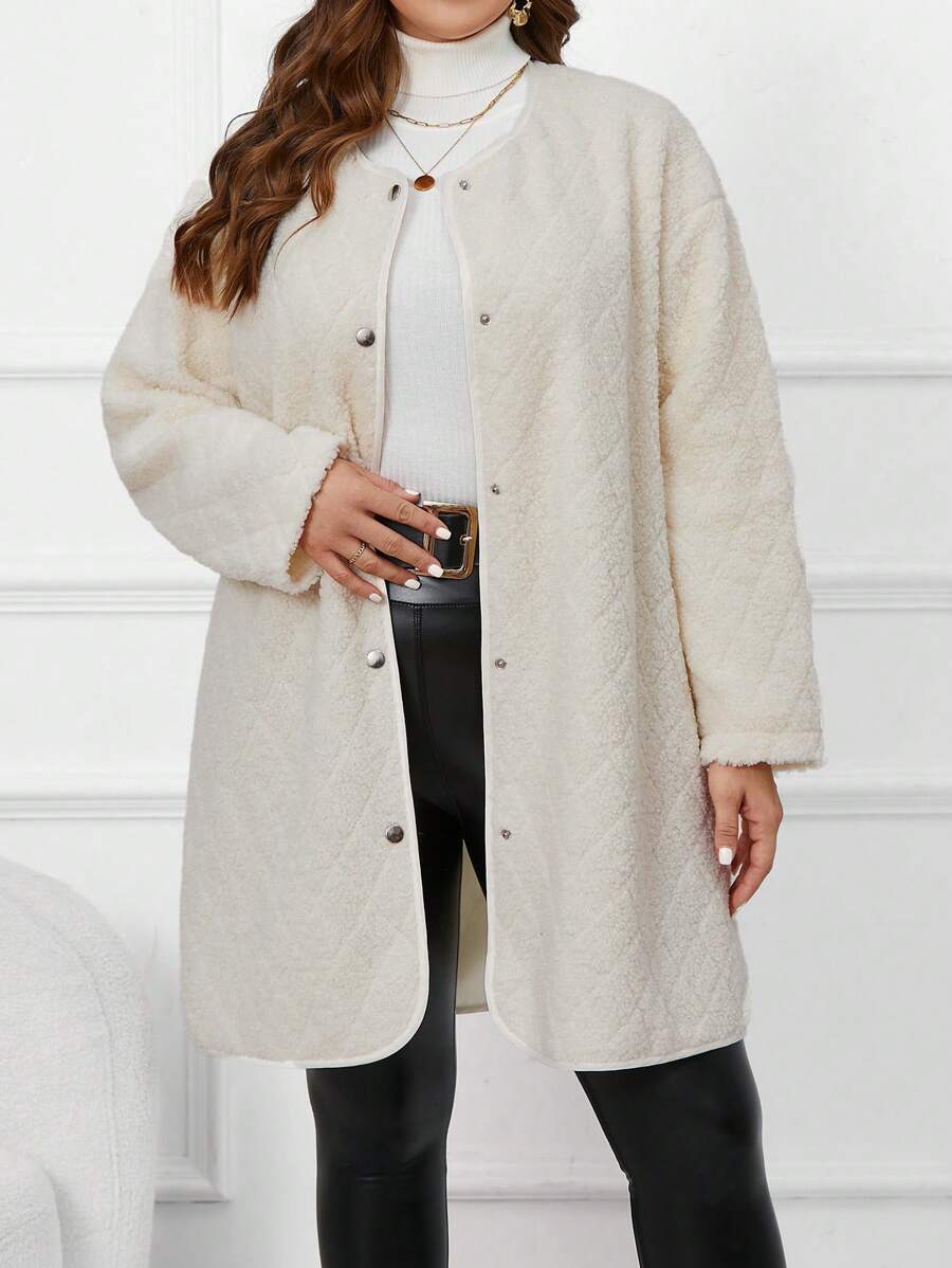 SHEIN Clasi Plus Drop Shoulder Teddy Coat - Beige - View 1