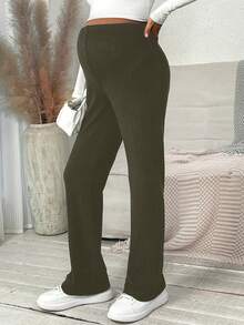 SHEIN Có thể điều chỉnh Dây thắt lưng Thai sản Sọc Quần - xanh quân đội - Xem 3