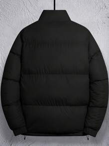 Manfinity Homme 男士长袖宽松抽绳下摆保暖加厚外套，外出保暖，休闲撞色冬季外套，送给朋友、丈夫、男友的礼物 - 黑色 - 查看 2