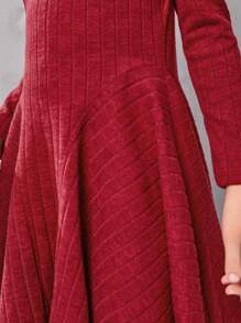 SHEIN Tween Girl Solid Ribbed Knit Flare Hem Dress - Red - View 6