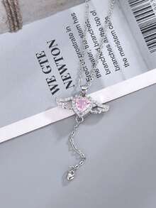 ROMWE Kawaii 1pc Heart & Wing Charm Necklace - Silver - View 2