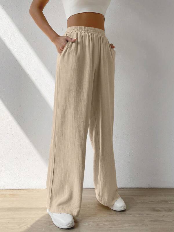 SHEIN EZwear Solid Slant Pocket Wide Leg Pants