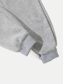 SHEIN LUNE 女士休閒彈性腰帶字母印花運動長褲 - 灰色 - 查看 4
