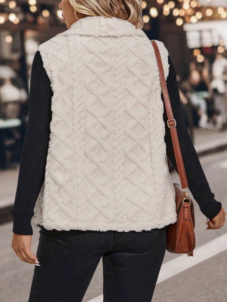 Plus Size Furry Waterfall Collar Vest Jacket