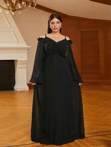 seomiscky Đầm dự tiệc tối giản có tay hở vai dành cho nữ - màu đen - Xem 6