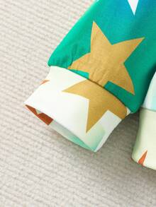 SHEIN 女童數碼印花星星卡通休閒套裝,長袖連帽衛衣搭配長褲,可愛適合秋冬穿著 - 彩色 - 查看 3