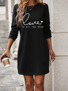 SHEIN LUNE Slogan Graphic Tee Dress - Black - View 4