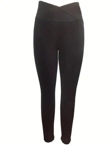 Plus Size Solid Color Thickened Thermal Leggings - Black - View 3