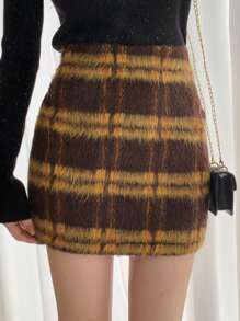 DAZY Của phụ nữ Kẻ sọc Váy thẳng - màu đen - Xem 5