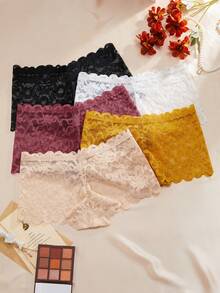 Women's Solid Color Lace Boyshorts - Black - View 5