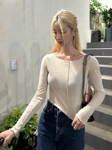 DAZY 萵苣邊長袖t卹 - 黃色 - 查看 4