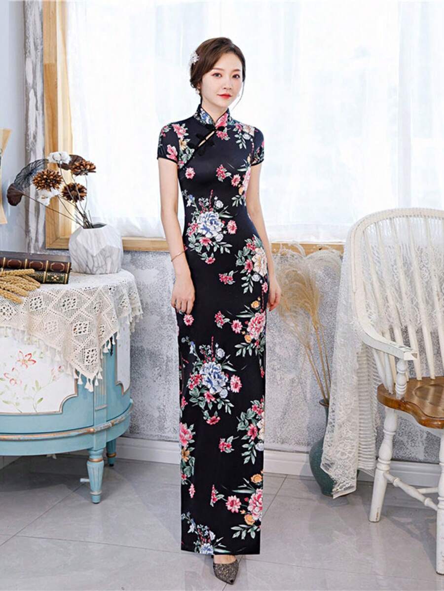Black Slim Cheongsam Dress SD01873 main image 1