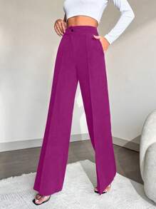 Pantalones De Traje Rectos Y Con Bolsillos Para Mujer