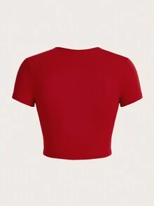 SHEIN ICON Slim Fit Printed Short Sleeve T-shirt - Red - View 2