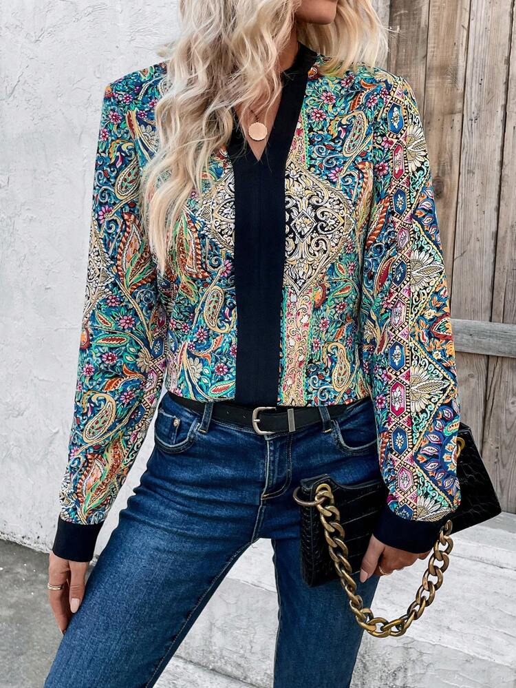Paisley Print Contrast Trim Blouse Fall Cloth For Women