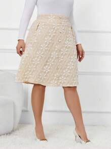 SHEIN Clasi 大尺碼女裝提花紐扣裙 - 杏色 - 查看 5