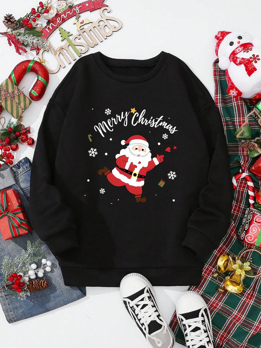 Flirla Hơn In Giáng sinh Lót nhiệt Áo nỉ - màu đen - Xem 1