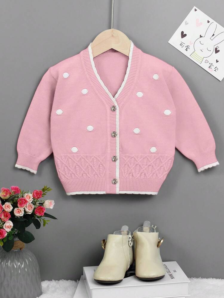 Baby Girl's Polka Dot Pattern Button-front Cardigan