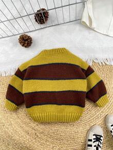 男童圆领条纹休闲套头衫 - 芥末黃 - 查看 2