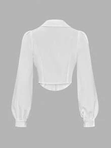 SHEIN Qutie Solid Button Front Shirt - White - View 2