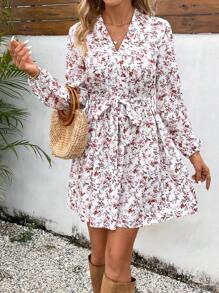 SHEIN VCAY 女款燈籠袖束搭配小花印花洋裝 - 彩色 - 查看 3