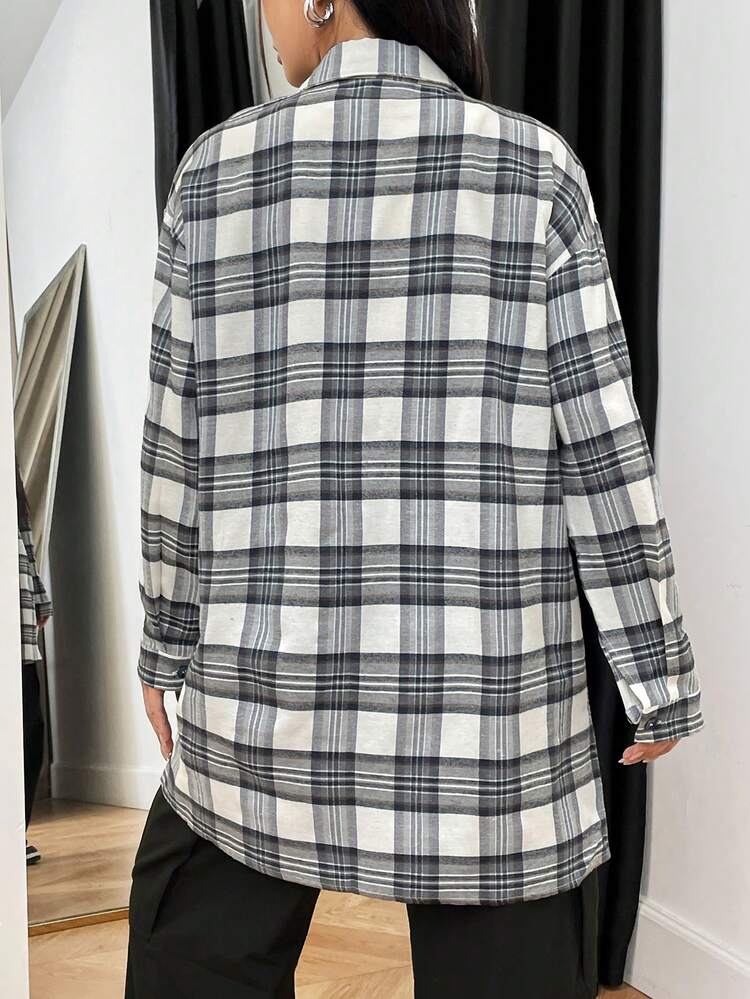 Plaid Print Drop Shoulder Coat