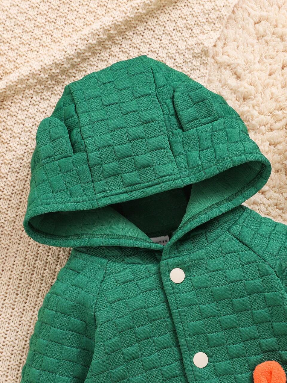 Baby Boys' Cute 3d Cartoon Pocket Hooded Plaid Jacket