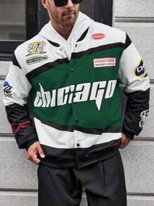 Manfinity Hypemode 男士大尺寸字母印花拼色夾克 - 彩色 - 查看 1