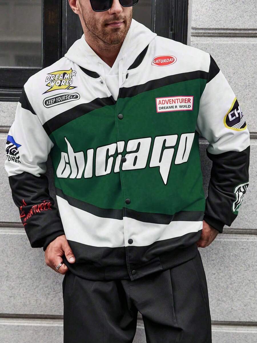 Manfinity Hypemode 男士大尺寸字母印花拼色夾克 - 彩色 - 查看 1