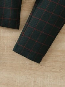 2入組男童格紋輕奢休閒套裝，春秋時尚夾克與褲子組合 - 墨綠色 - 查看 6