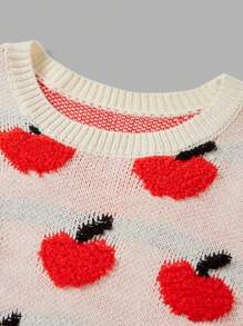 Teen Girl Apple Pattern Drop Shoulder Sweater - Apricot - View 3
