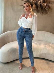 SHEIN SXY Crossed High-waisted Skinny Jeans - Silver - View 3