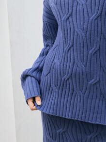 Anewsta 2 cái/bộ Thả vai Textured Áo len Bộ - Màu xanh lam - Xem 5