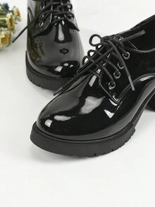 女款厚底粗跟泵鞋,黑色,防水平台,厚底,瑪莉珍,鞋帶,適用於工作,專利皮革 - 黑色 - 查看 5