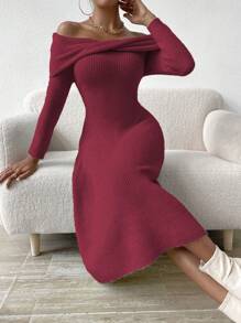 Chiquease Twist Front A-Line Sweater Dress - Hot Pink - View 3